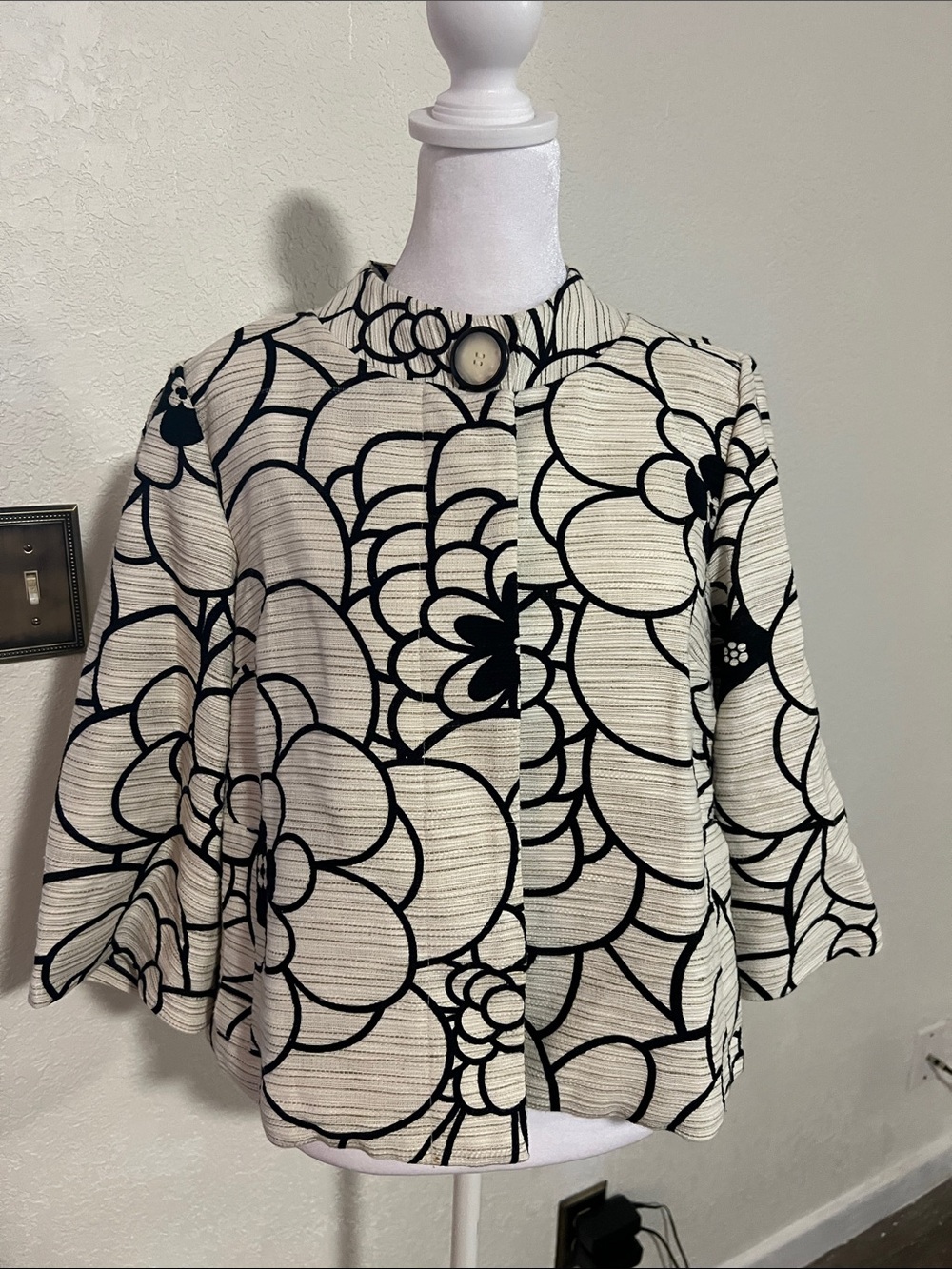 ECI Cream and Black Floral Short Jacket